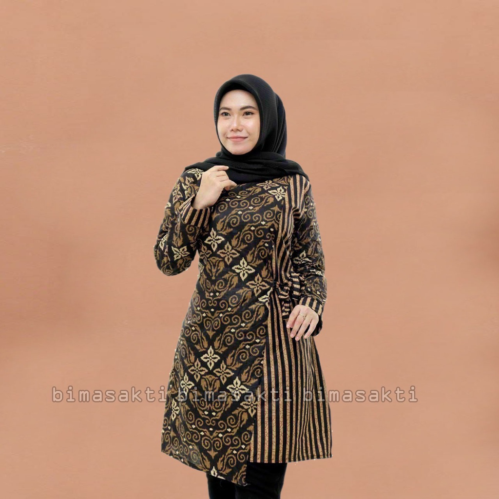 Terbaru - tunik batik wanita motif terbaru - atasan batik wanita - tunik lengan panjang - tunik batik modern - atasan batik muslimah - dress batik wanita terbaru - bimasakti - bima sakti - bayar ditempat - baju batik tunik