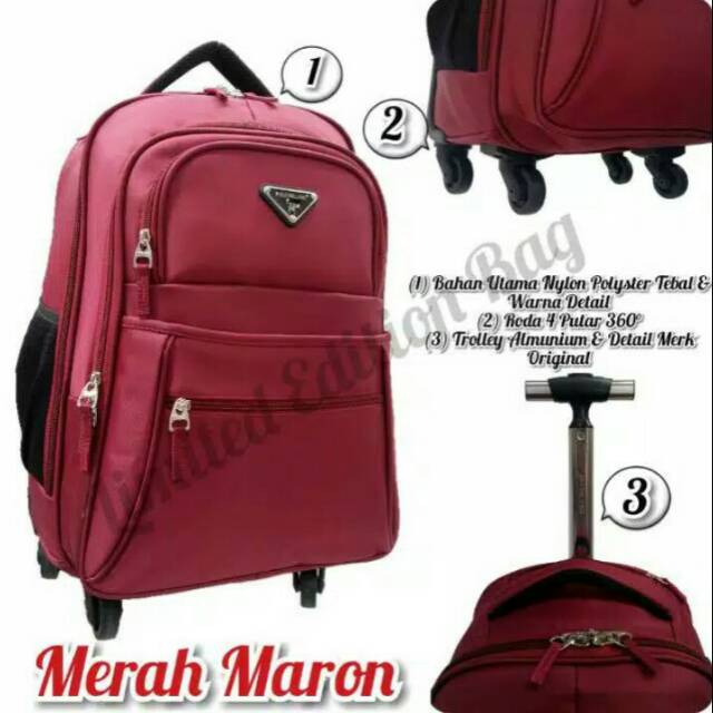 TAS RANSEL TROLLY ORIGINAL POLO MILANO RODA 4 PUTAR