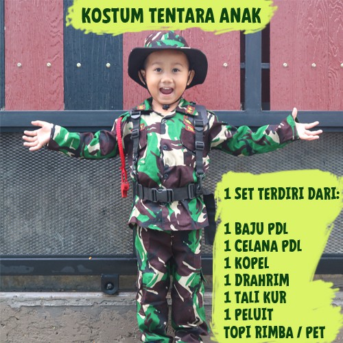 Baju PDL Anak Setelan TNI Anak Seragam Profesi Anak Setelan Tentara Anak Kostum TNI Anak