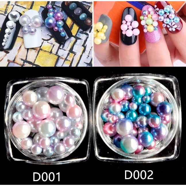 1 Kotak Manik-Manik Bulat Warna-Warni Pelangi Berat 8g Ukuran 3-6mm Untuk Dekorasi Manicure