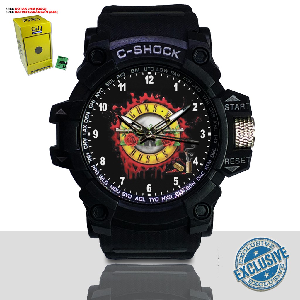 (EXCLUSIVE ) JAM TANGAN GUNS N' ROSES WATER RESIST FREE BOX DAN BATREI - NO.4