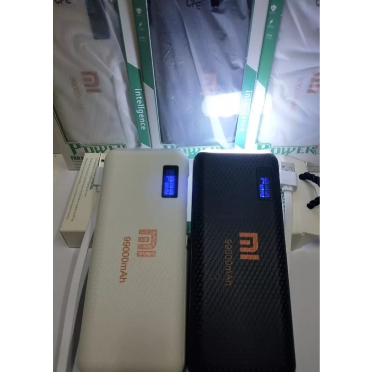 Powerbank Lcd LED Screen Indicator Digital Leather 99000Mah XIAOMI 3 Port USB Output+Senter High Speed