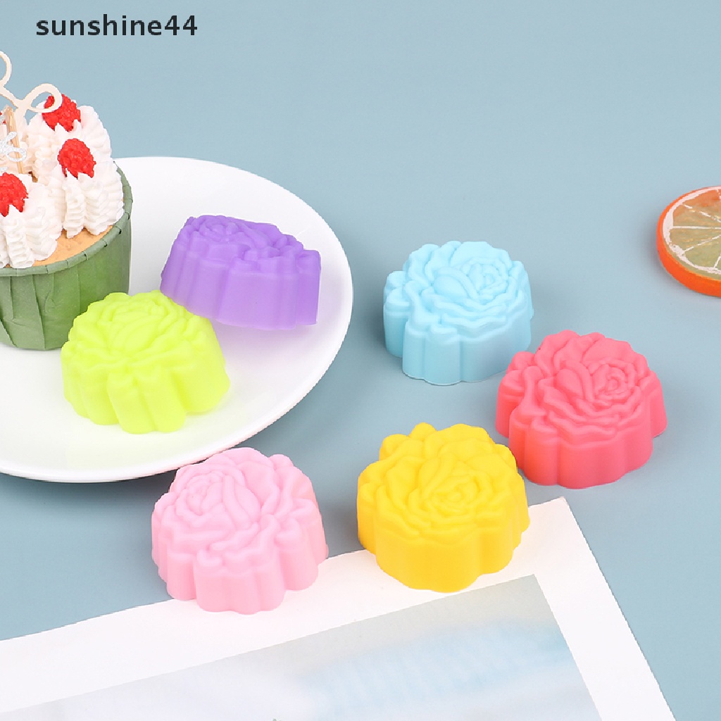 Sunshine 12Pcs Cetakan Jelly / Puding Bentuk Bunga Mawar Bahan Silikon Ukuran 5cm