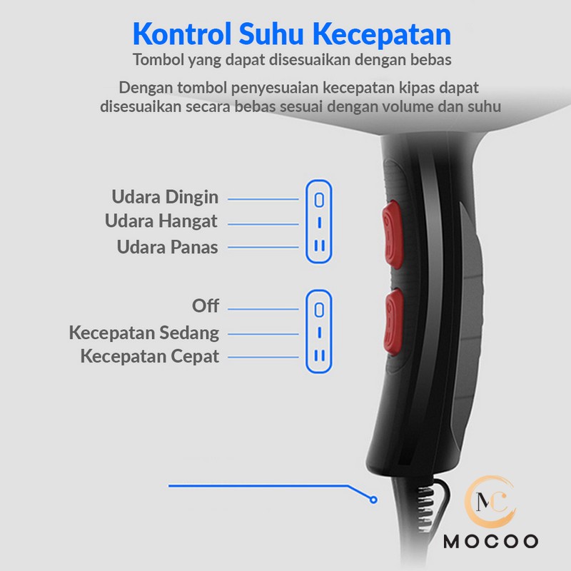 MOCOO Pengering Rambut Professional Hair Dryer Professional ( Free Sisir )MC-1636