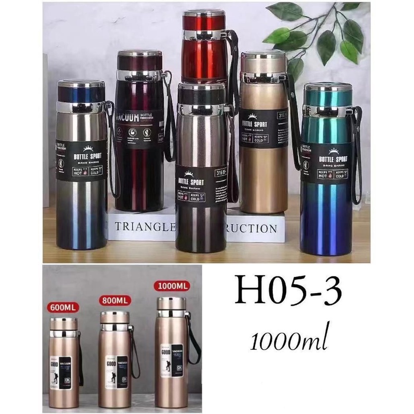 Botol Termos Tumbler Stainless Steel Termos Travel 1000ml H05-3 Botol Termos Tahan Panas dan Dingin Termos Travel Stainless Premium