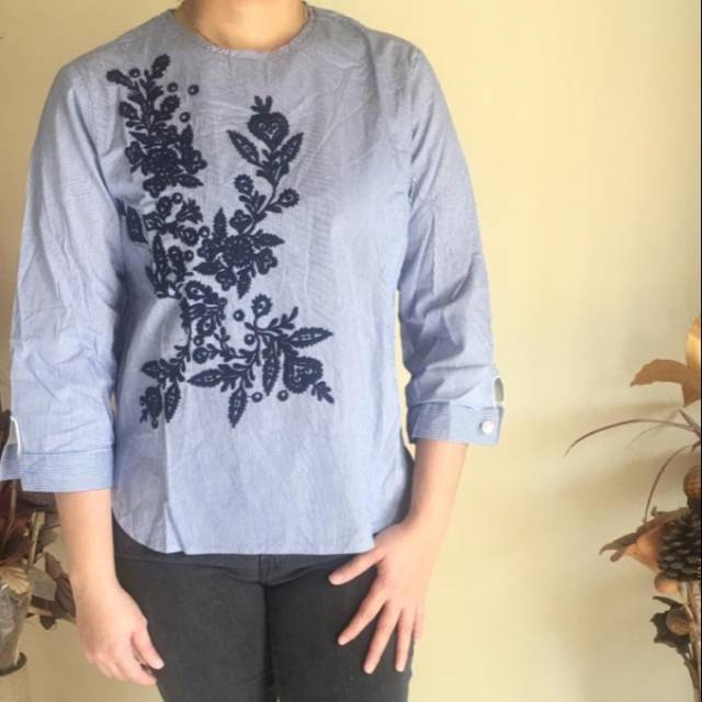 Atasan salur Biru Import