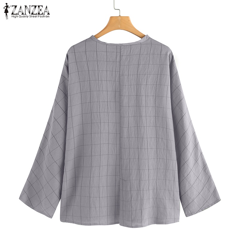 ZANZEA Women Loose Grid Printed Batwing Sleeve Plus Size Blouse