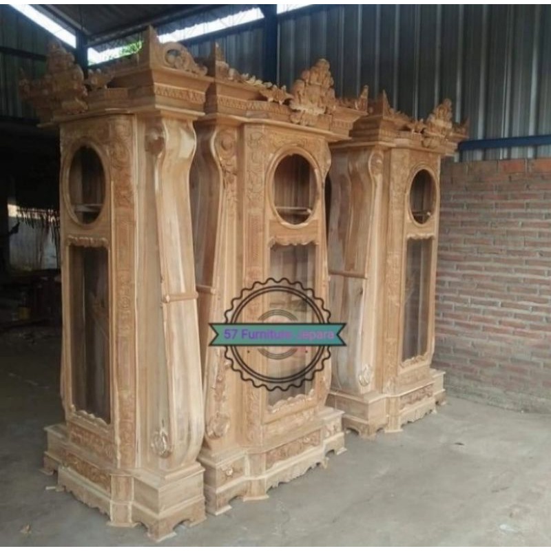 Lemari Jam Hias Besar Kayu Jati Jepara - Almari Jam Hias Masjid/Pajangan Rumah - Mentahan