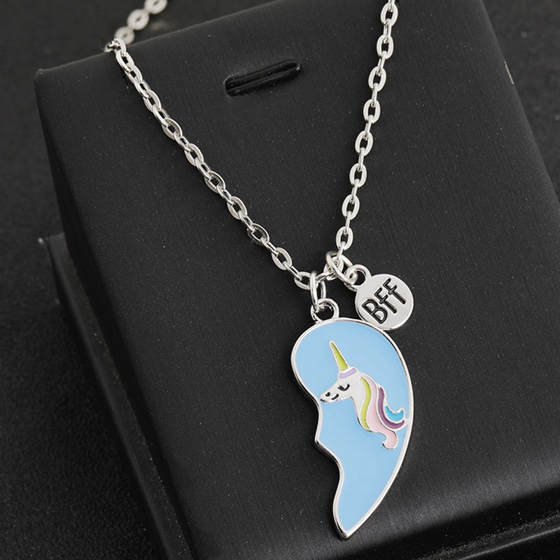 Kalung Persahabatan Bentuk Hati Motif Unicorn Untuk Hadiah Ulang Tahun