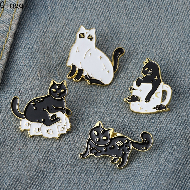 Bros Pin Enamel Desain Hantu Kucing Tengkorak Bintang Warna Hitam Gaya Gothic Punk Untuk Hadiah Halloween