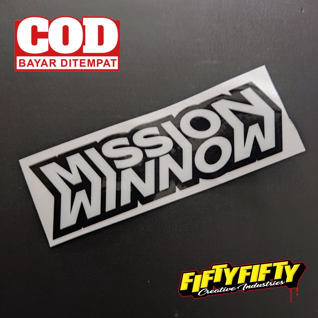 Stiker Print Cut MISSION WINNOW Stiker Printing Laminasi Glossy Stiker Motor Mobil Helm Sudah Membentuk Pola Desain