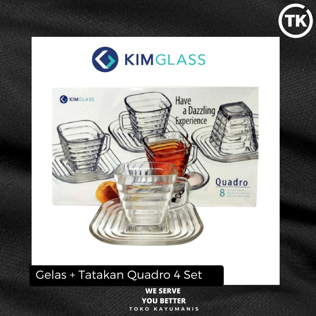 Kimglass Quadro Gelas Set Isi 4 Gelas Tatakan Cangkir Kaca