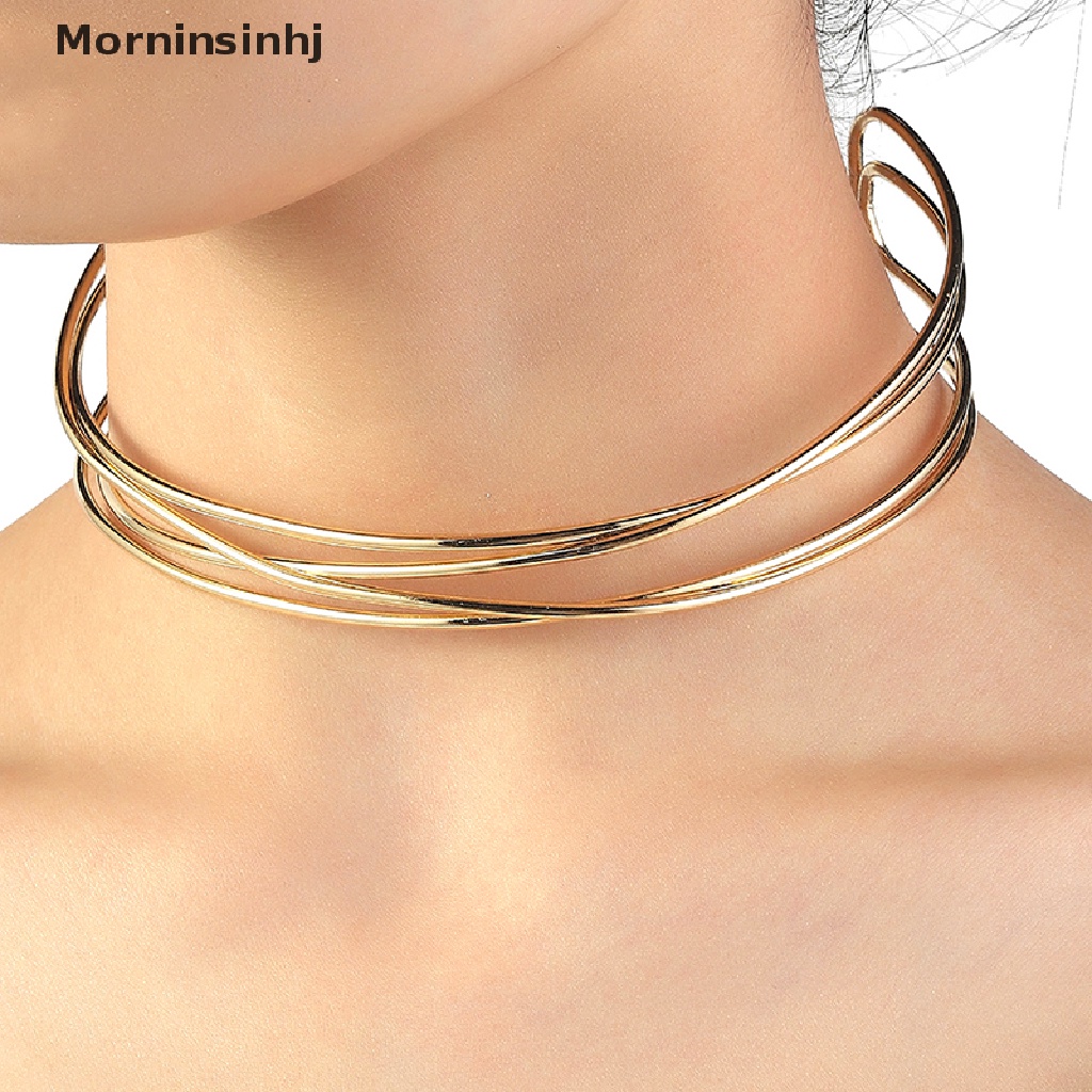 Mornin Kalung Choker Torsi Gaya Punk Sederhana Untuk Wanita Double Metal Line Chokers Dorado Collar Jewelry Gift id