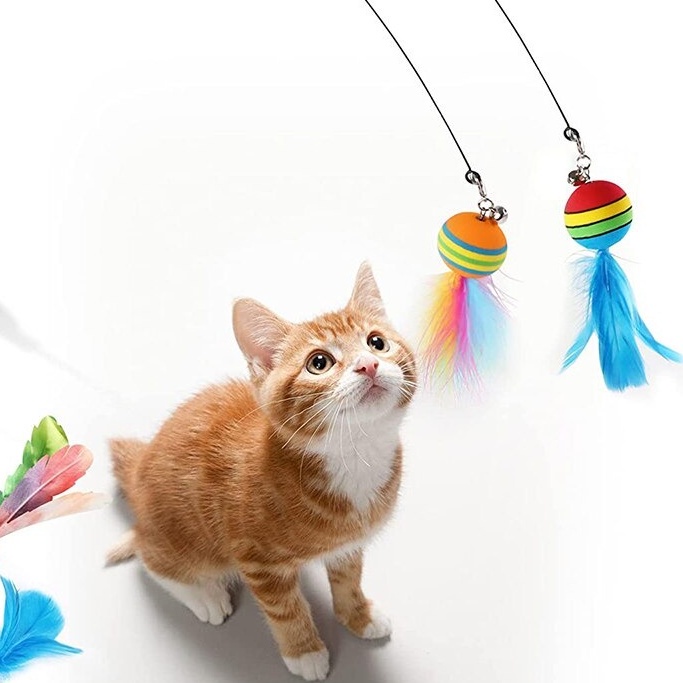 Cat Toys Stick Lonceng Bulu - Mainan Stick Lonceng ,Mainan Kucing Stik Bulu Bola FEZONE