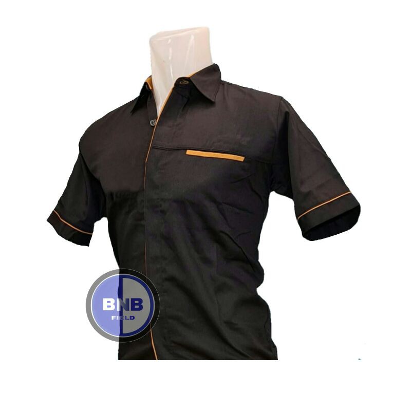 KEMEJA BAJU SERAGAM HITAM LIS COKLAT BAHAN AMERICAN DRILL