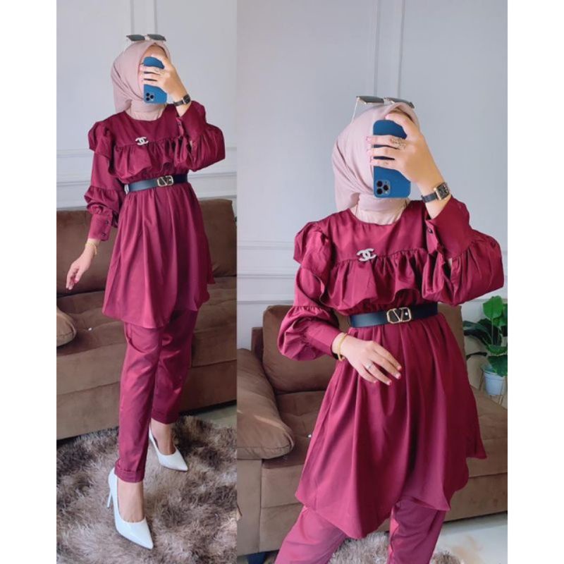 Bianka set Tunik Ruffle dada