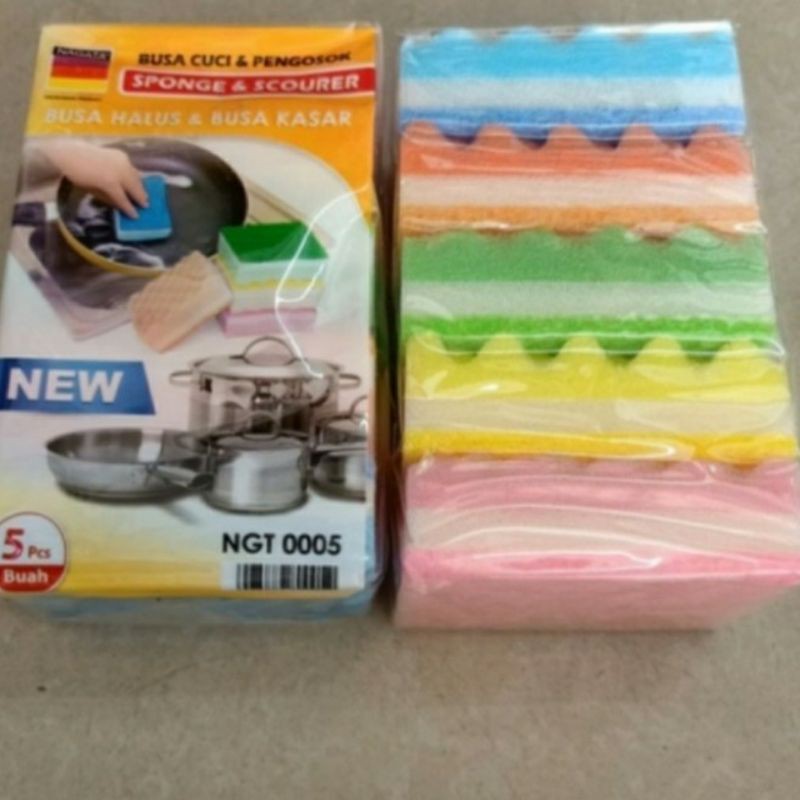 Spons Busa cuci piring Rainbow Anti kempes 5pcs - Busa cuci piring set