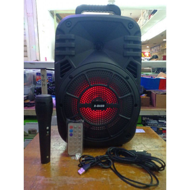 SPEAKER BLUETOOTH KARAOKE FLECO F 8604LED / F 8609LED 8,5 INCH BONUS MICROPHONE DAN REMOTE
