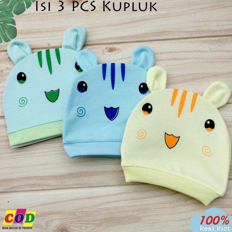 3 pcs topi bayi newborn - topi kupluk bayi baru lahir motif karakter lucu Almeera Baby and Kids