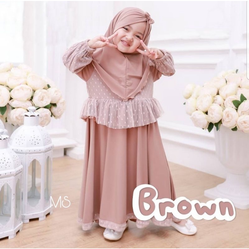 SYARI CINDY KID PAKAIAN MUSLIM DRESS GAMIS MAXY ANAK PEREMPUAN MOSCREPE TILE DOT ADA VIDEO REAL PICT MS