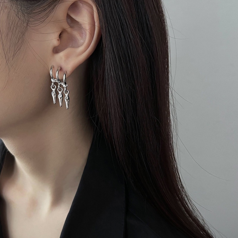 Anting Berlian Tiga Lapis Gaya Retro Untuk Aksesoris