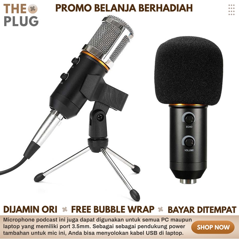 Mikrophone Microphone Condenser Perekam Suara Youtuber Mic Podcast USB Mikrofon 3.5 mm with Stand MK