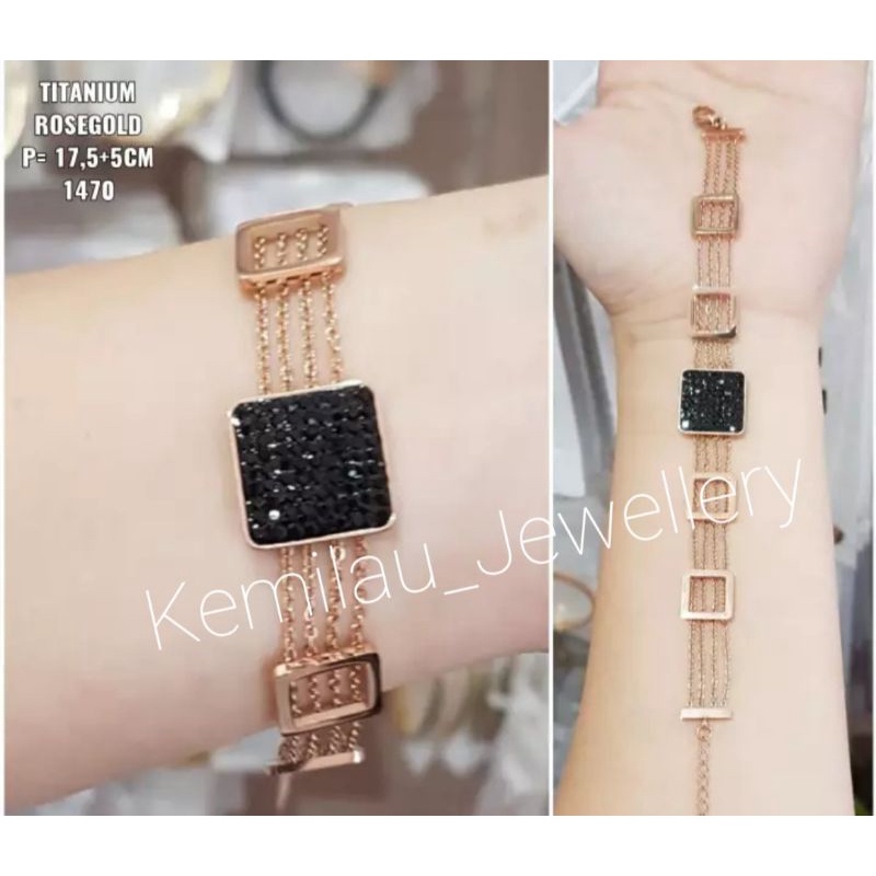Gelang Titanium Kotak permata Hitam