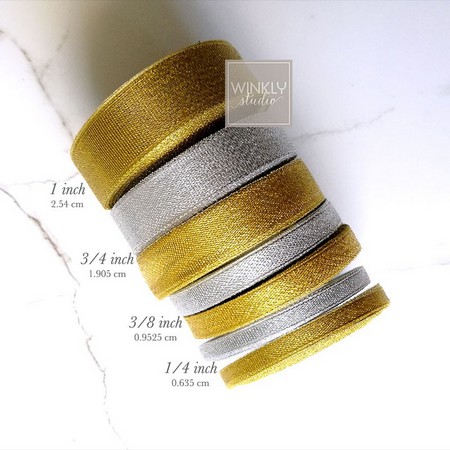 ( Rol 20 Yard ) PITA GLITTER GOLD / SILVER - METALIK GLITER EMAS / PERAK 1/4/ 1/2/ 1/ 1.5/ 2 INCH / 2 INCH HIASAN KADO HAMPERS