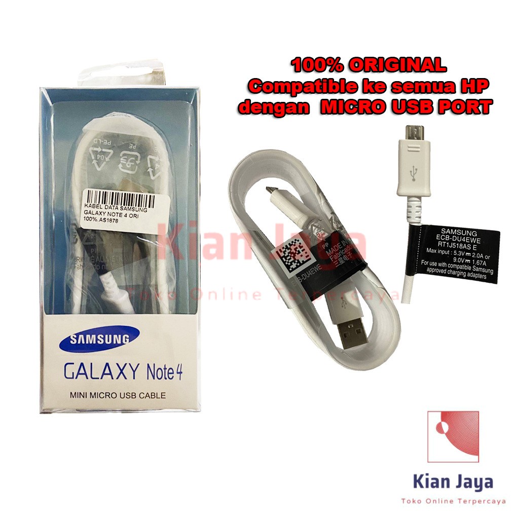 Kabel Charger Sync Data Original Samsung Galaxy Note 4 J2 Prime J5 J510 J3 G530 Grandprime Ori 100% Micro USB V8 Cable Casan Support Fast Charge