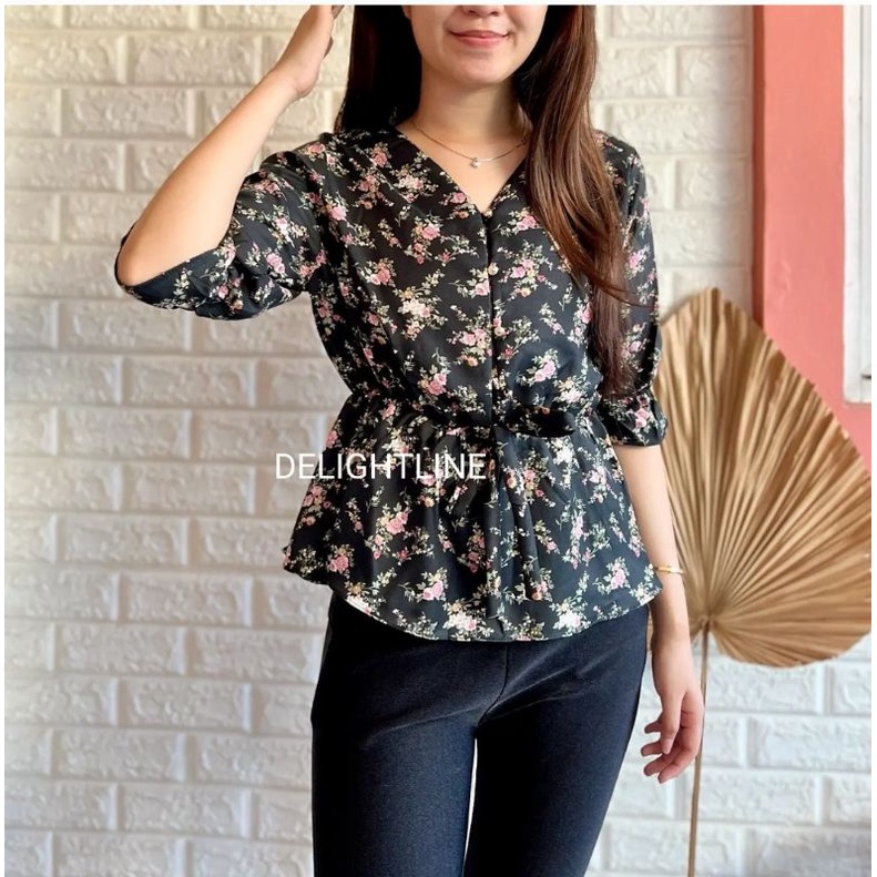 PANORAMA DIORA / PLAIN PEPLUM BLOUSE WANITA DELIGHTLINE BASIC CASUAL - LENGAN PANJANG SESIKU-5