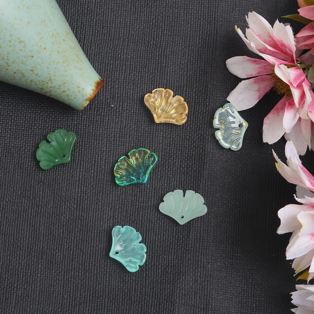 10 Pcs 15*20 Mm Gradien Warna Kaca Daun Ginkgo Membuat Perhiasan Aksesoris Liontin DIY Kalung Gelang Anting-Anting