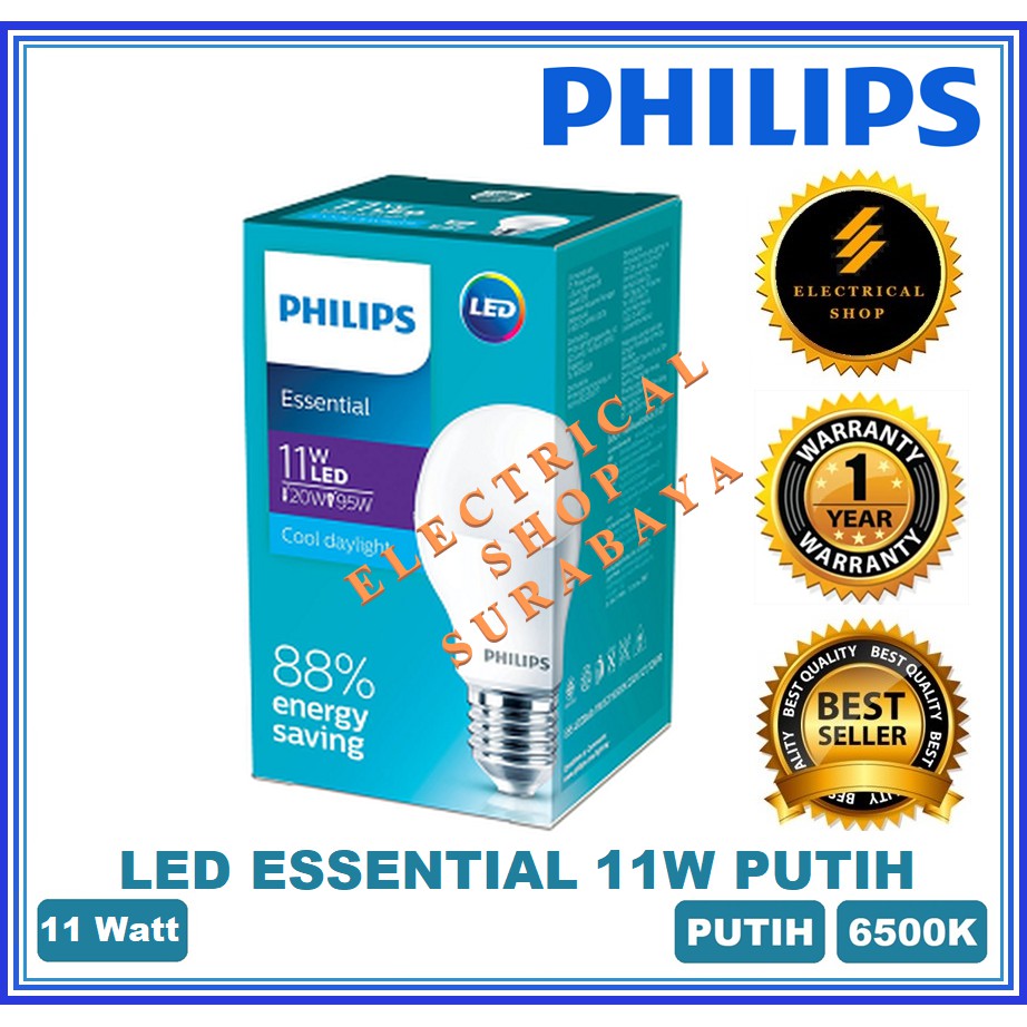 PHILIPS LAMPU LED ESSENTIAL 11W / 11 WATT PUTIH (GARANSI 1 TAHUN &amp; HARGA GROSIR) ESS BULB ORI MURAH