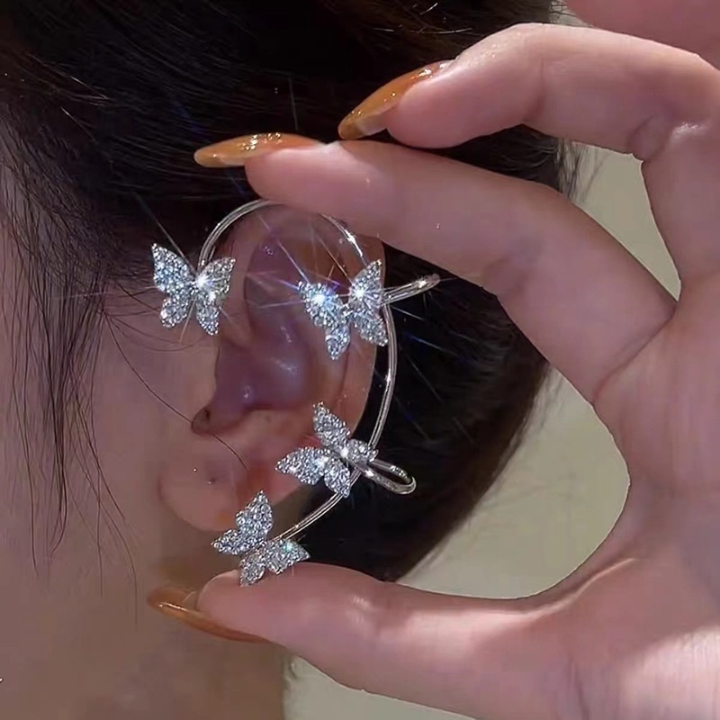 17km Anting Klip Wanita Bentuk Hati / Kupu-Kupu / Daun / Pita Hias Kristal Elegan-3