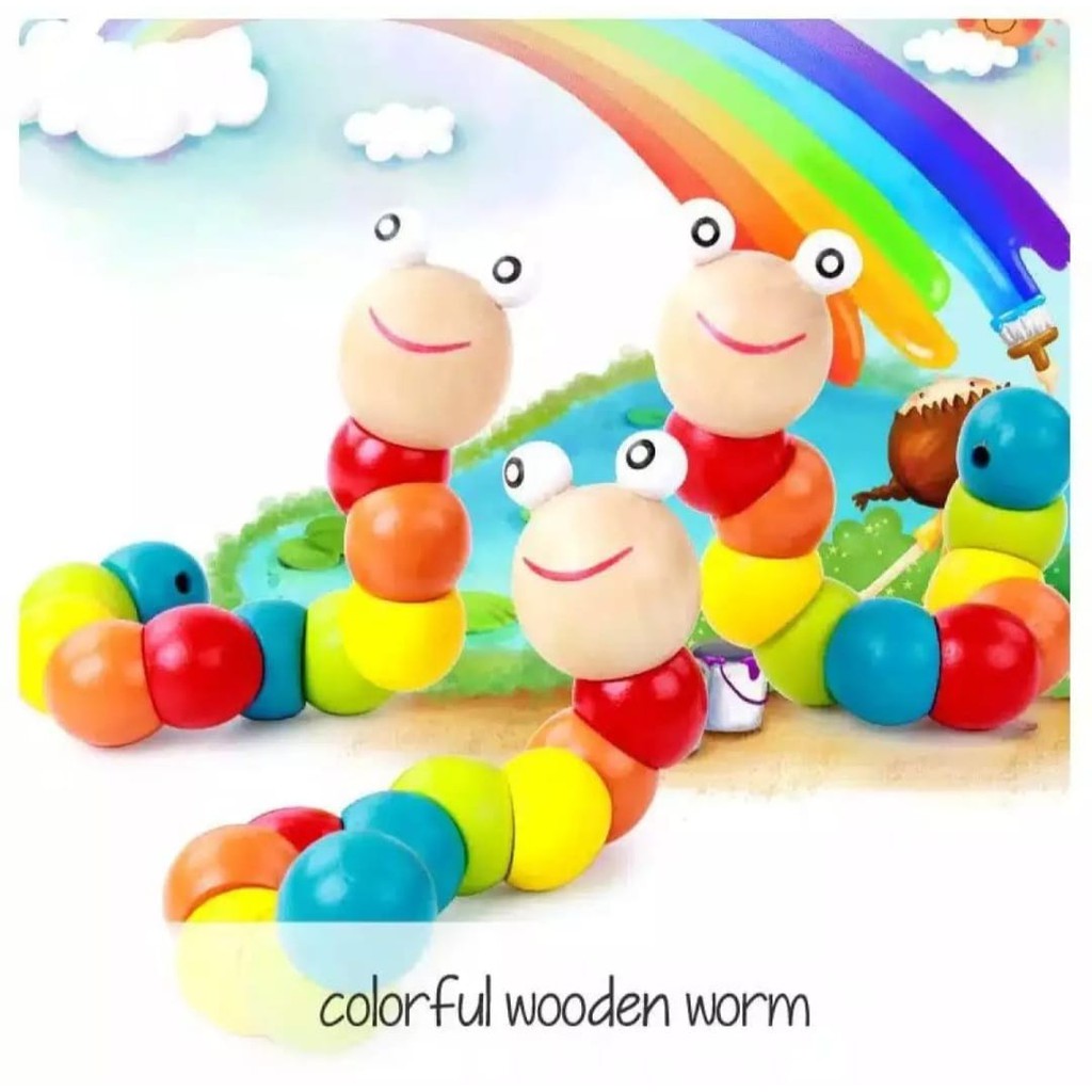 Mainan Ulat Kayu - Worm Colorful Wooden Toy