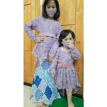 Setelan kebaya anak brukat//kebaya brukat lilac//kebaya anak lavender//brukat anak modern