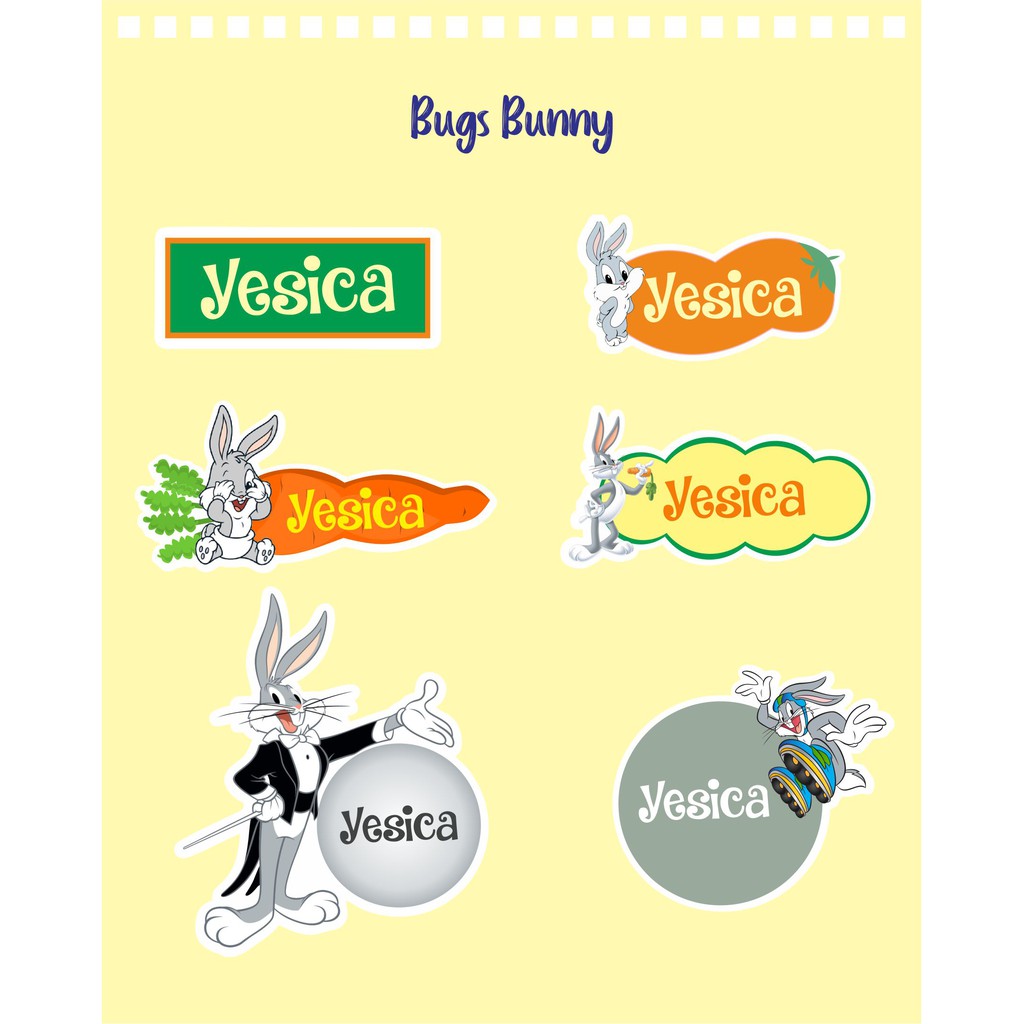 

192pcs Stiker Label Nama Kekinian Tahan Air & Anti Luntur untuk Umum Tema Bugs Bunny