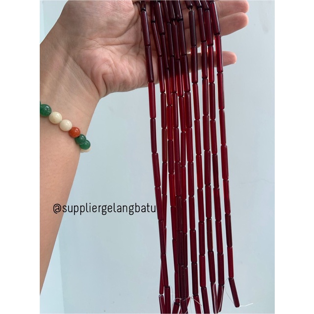 manik glass bead red quartz 30 x 5mm bahan prakarya gelang kalung craf