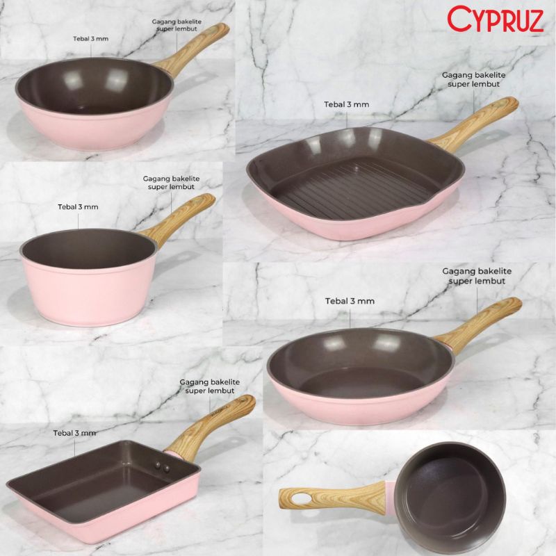 CYPRUZ Pink Ceramic Fry Pan Wok Pan Sauce Pan | Wajan Keramik anti lengket