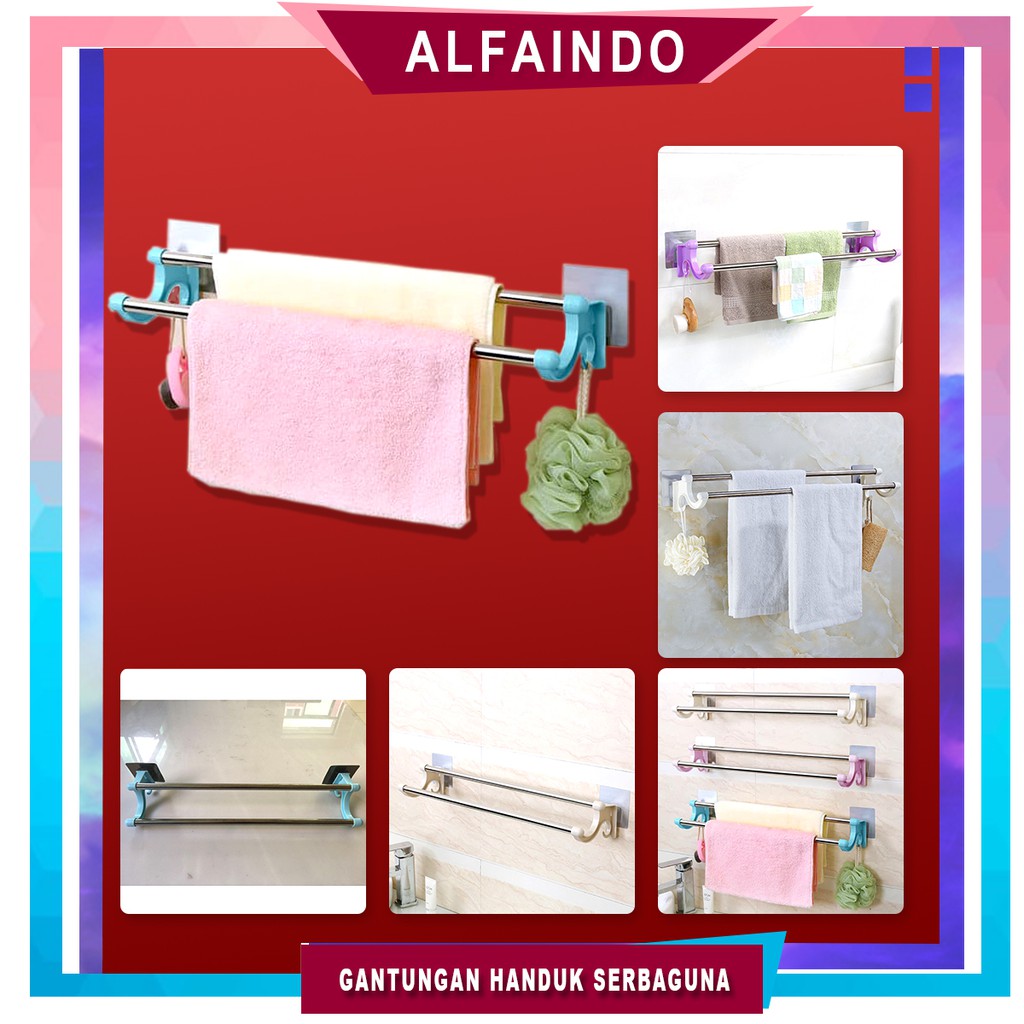 Alfaindo Gantungan Baju Handuk Kamar Mandi Serbaguna Stainless GB007 Kuat Murah  Putih