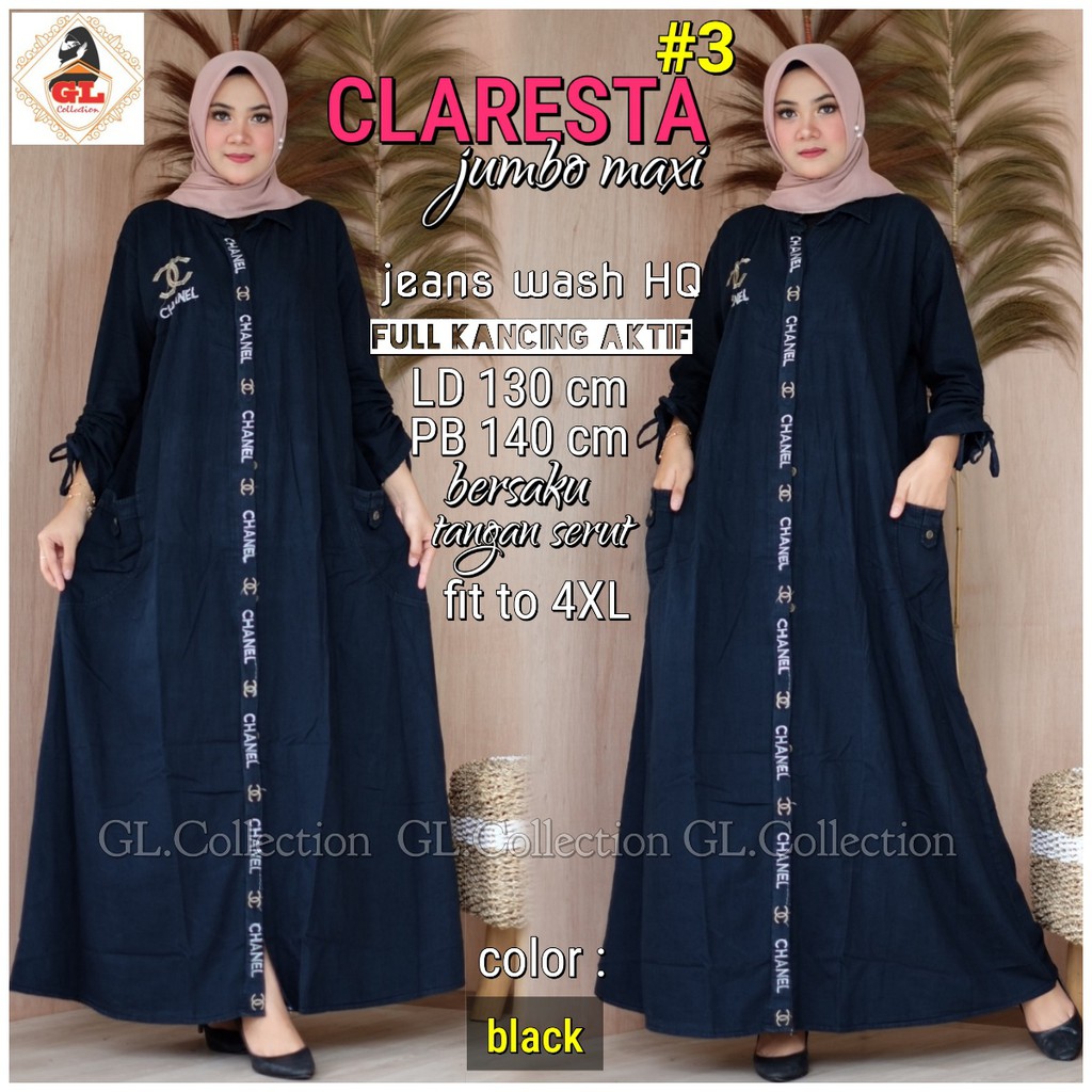 CLARESTA JUMBO MAXI BLACK JEANS HITAM LD 130 GBM