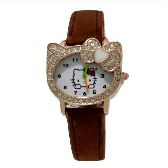 Jam Tangan Fashion Anak Kulit Hello Kitty Plat Putih