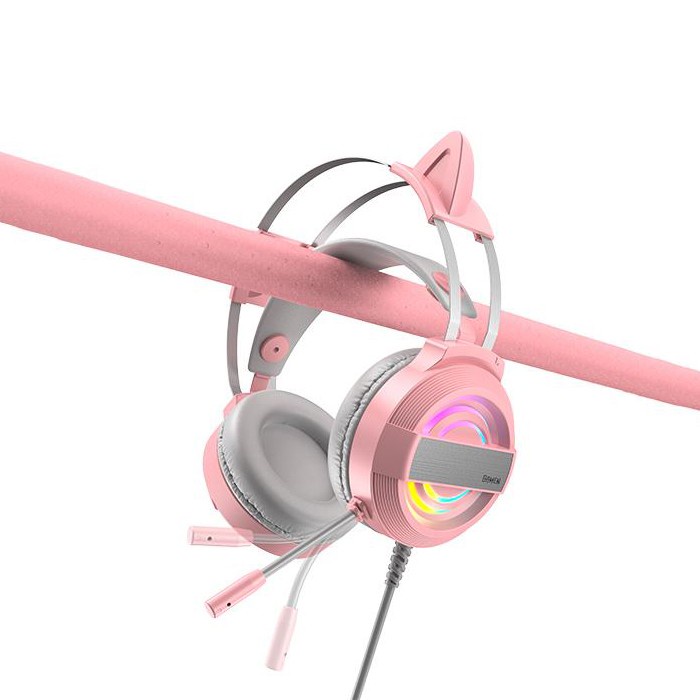 Gamen GH1100 Pink Cat Ear Cute RGB Wired Headset Headphone Gaming HP