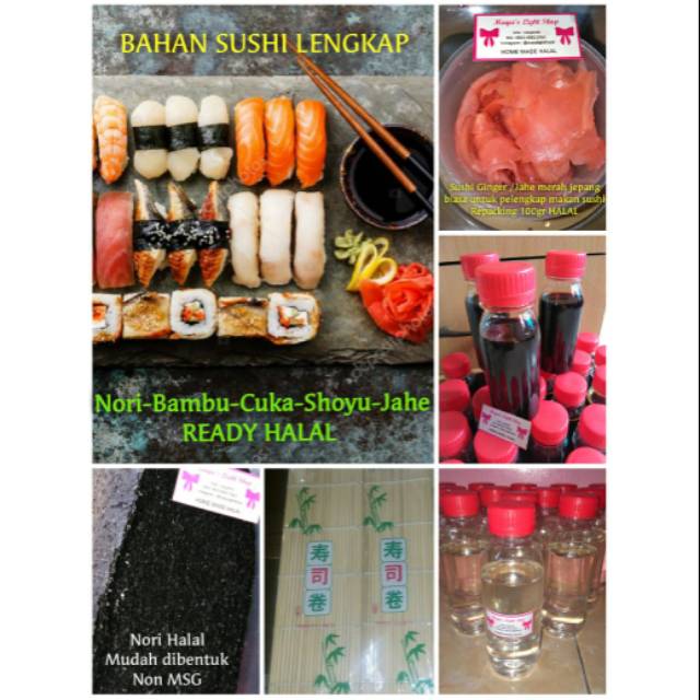 Paket 5 nori rumput laut sushi bambu cuka shoyu jahe bambu sushi sushimat bahan sushi rumput laut bento kimbap