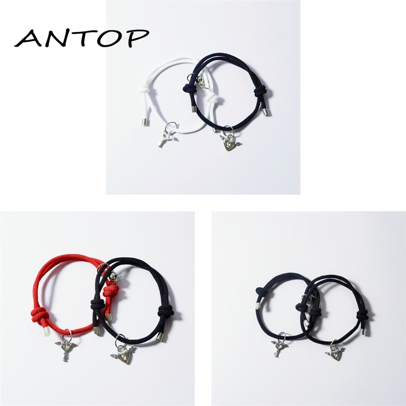 2pcs Gelang Couple Magnet Pasangan Sayap Cinta Kunci Unisex Fashion Aksesoris Hadiah