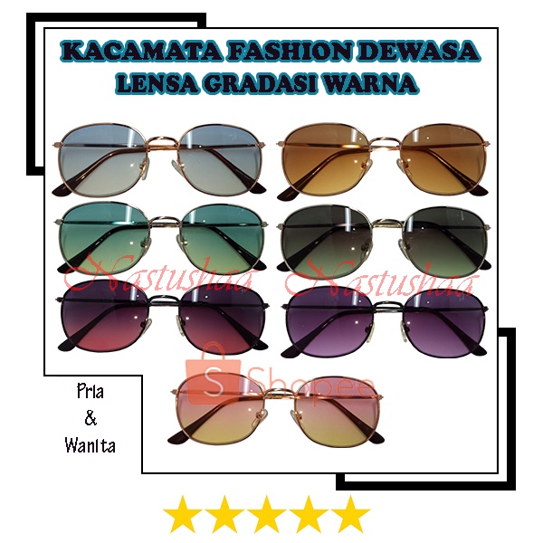 Kacamata Wanita dan Pria Korea Retro Vintage - Kacamata Bingkai Metal Fashion Import Lensa Gradasi NOCASE