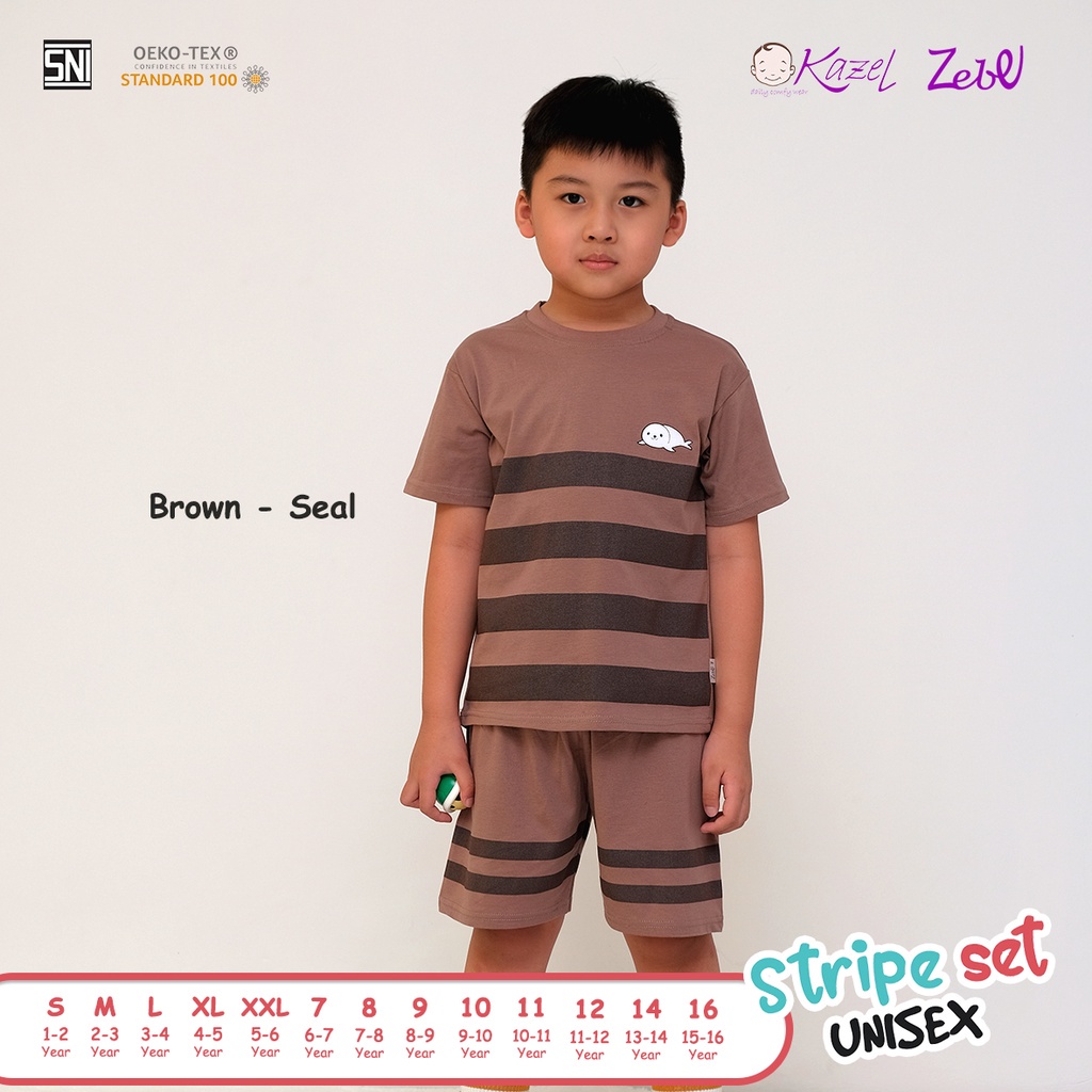 Baju Bayi Setelan Pendek Anak Laki Laki Perempuan 1-5 Tahun Kazel Stripe Set Motif Unisex Edition (1Stel)