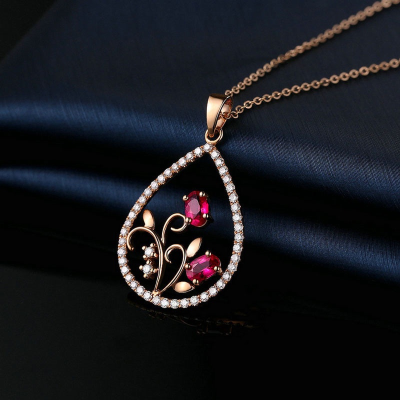 [Ready Stock]Fashion Personality Water Drop Pendant Inlaid Colored Gemstone Necklace