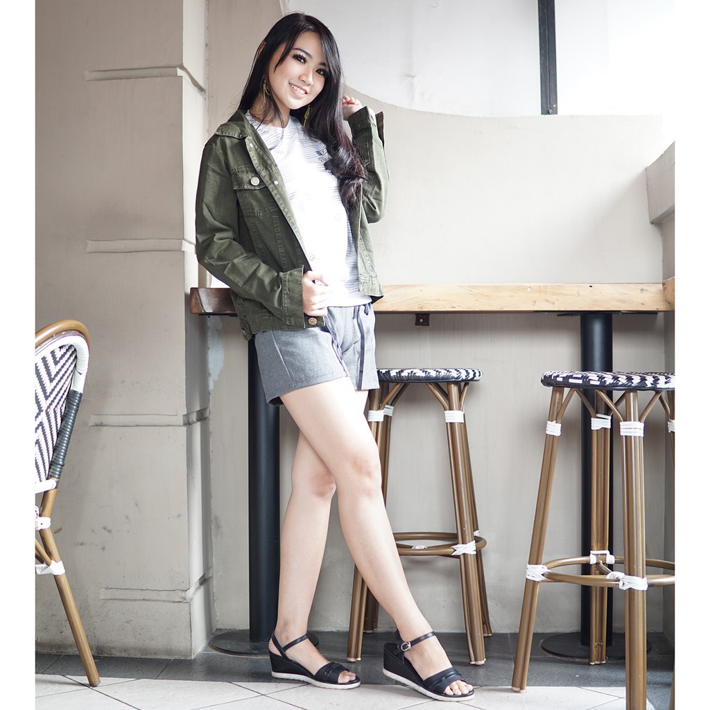 BLZ |  Jacket Wanita Jaket Jeans Green Murah Kekinian / Skinny Ripped Non Stretch