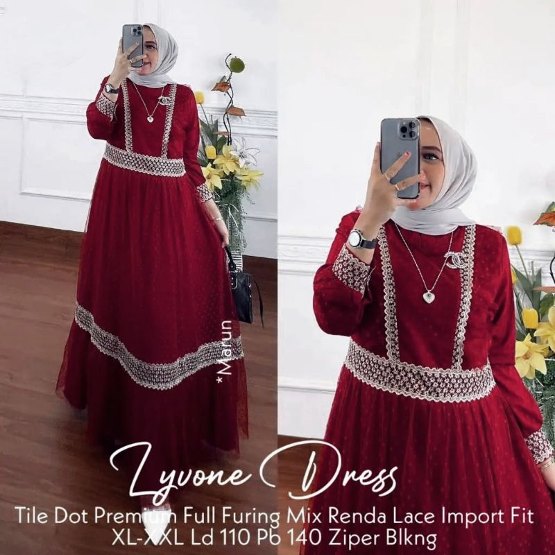 (BEST SELLER) DRESS TILEDOT PREMIUM MIX RENDA FULL FURRING/LYVONE DRESS/GAMIS MUSLIM WANITA MIX TILEDOT/FAR MOSLEMSTORE