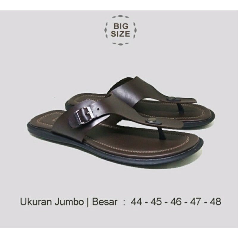 COD / Sendal Jepit Paku Big Size 44-48 Sandal Kulit Pria Cowok Ukuran JUMBO Besar Brown, 45